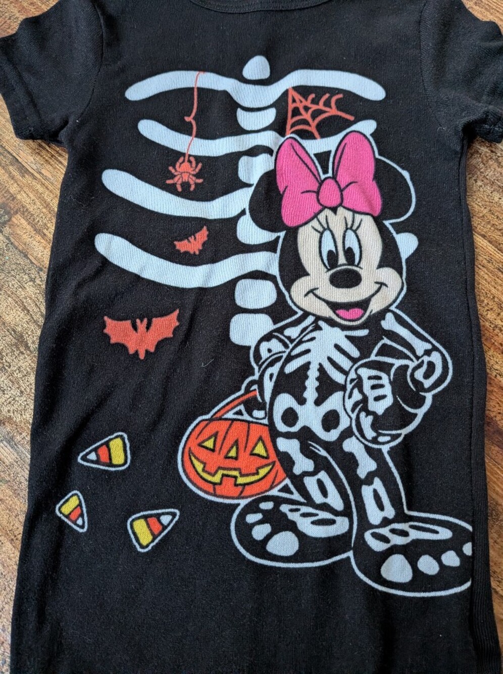 Disney Black Minnie Mouse Skeleton Halloween Pajama Set with Pink Bow
